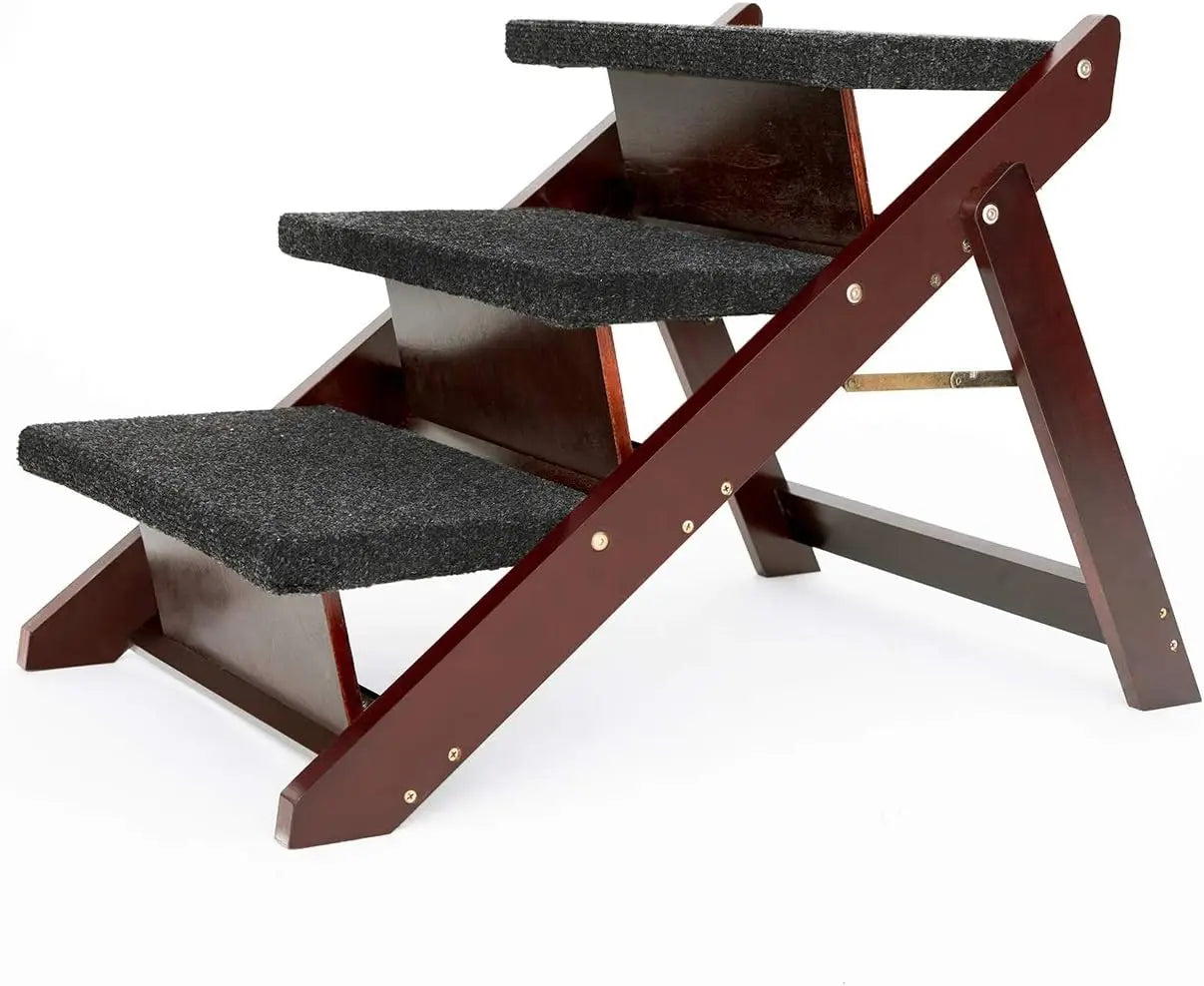 Wooden Pet Stairs/Pet Steps - 2-in-1 Foldable Stairs & Ramp for Beds and Cars - Portable Dog/Cat Ladder Up to 110 Pounds