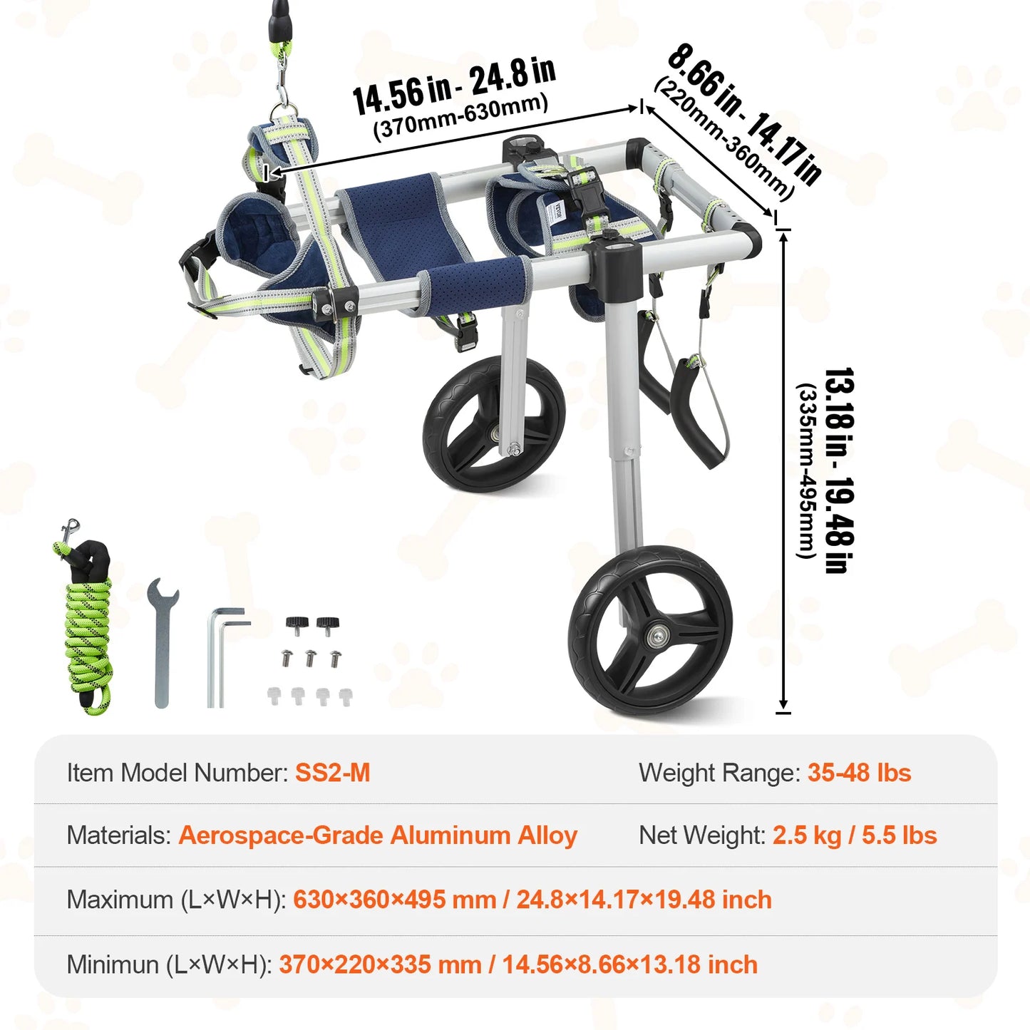 VEVOR 2 Wheels Dog Wheelchair for Back Legs Pet Wheelchair Dog Cart for Injured Disabled Paralysis Hind Limb Weak Pet