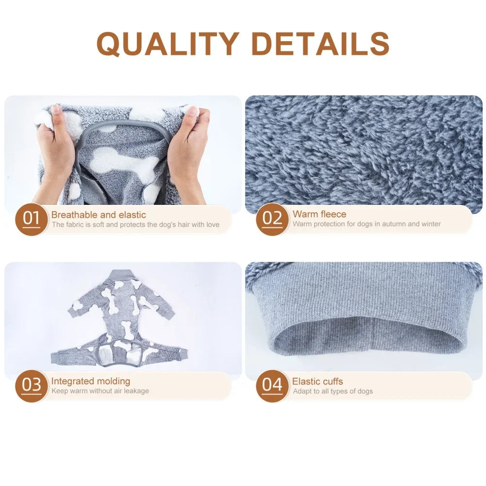 Soft Dog Pajamas Warm Fleece Stretchable Onesie Full Body Jumpsuit Clothing for Dogs