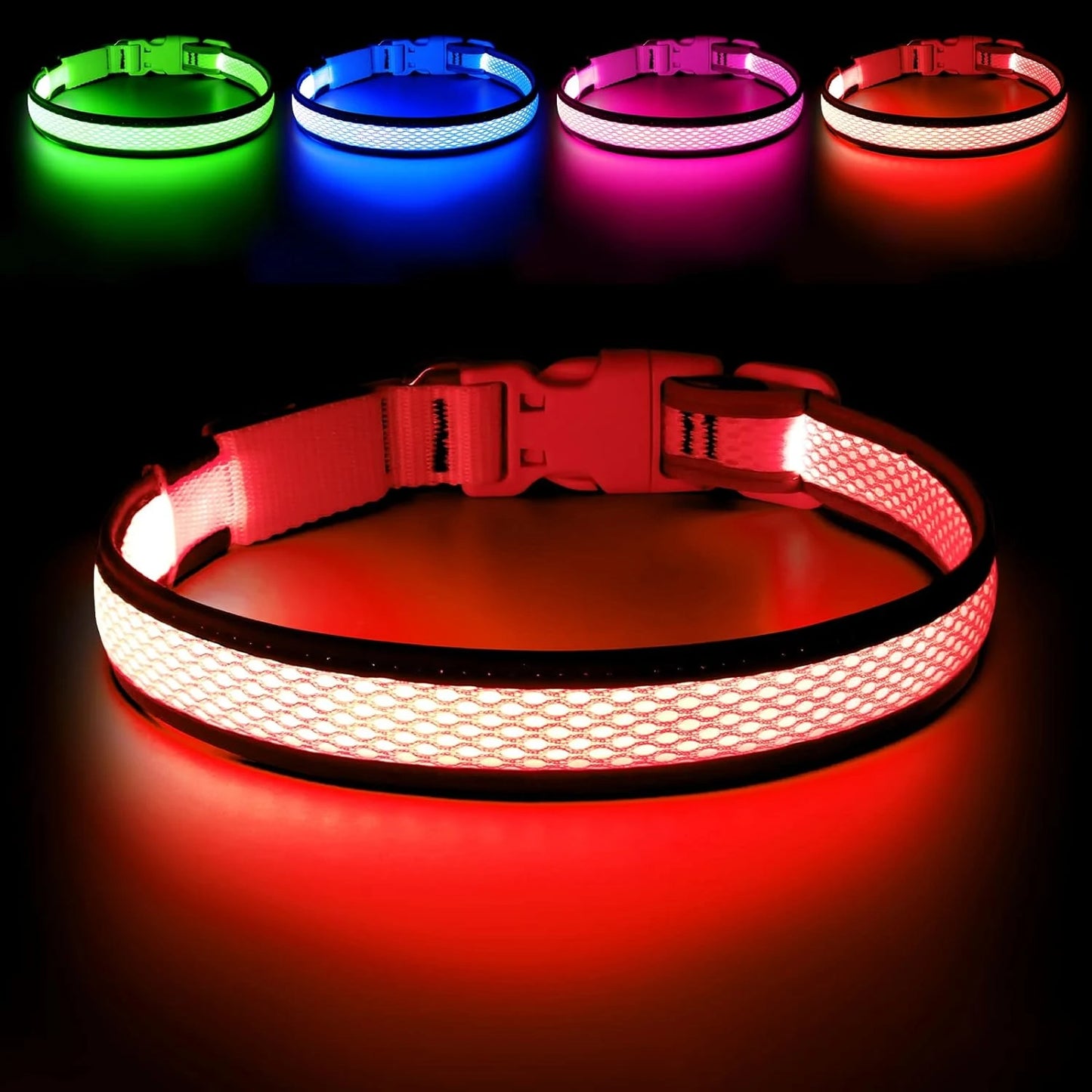 Comfortable Neon Green LED Dog Collar Lights USB Rechargeable Adjustable Soft Mesh for Small Medium Large Dogs