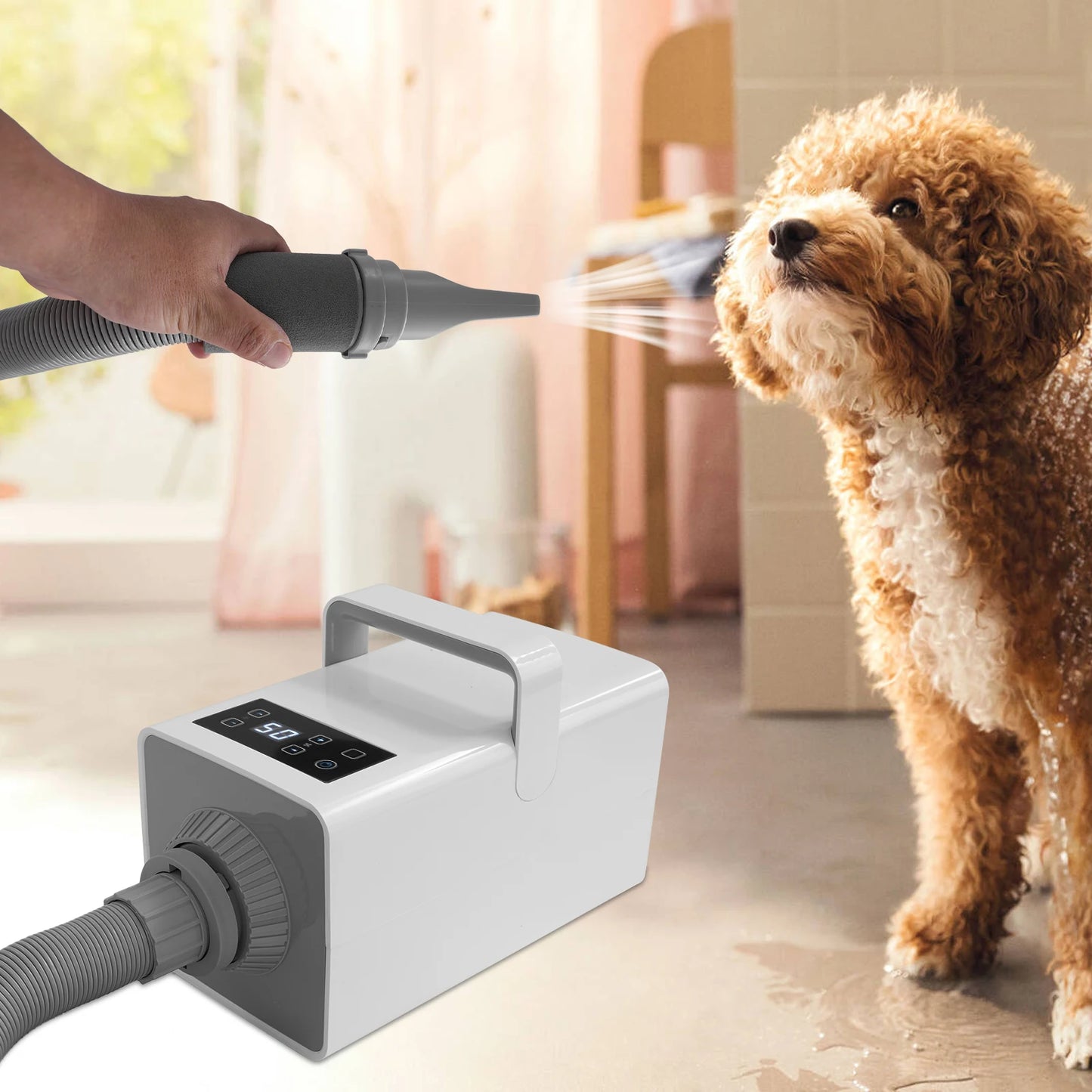110V Puppy Blowing Grooming Dryer Pet Hair Drying Cats Dogs Fur Grooming Blow Dryer Adjustable LCD 2200W