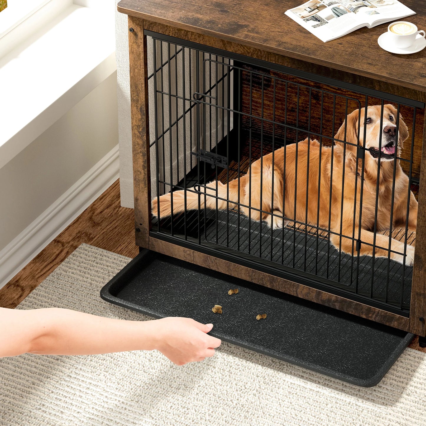 Spacious Dog Cage Furniture End Table Pet Kennel Crate Indoor Wooden Brown Medium and Large Animal Cage