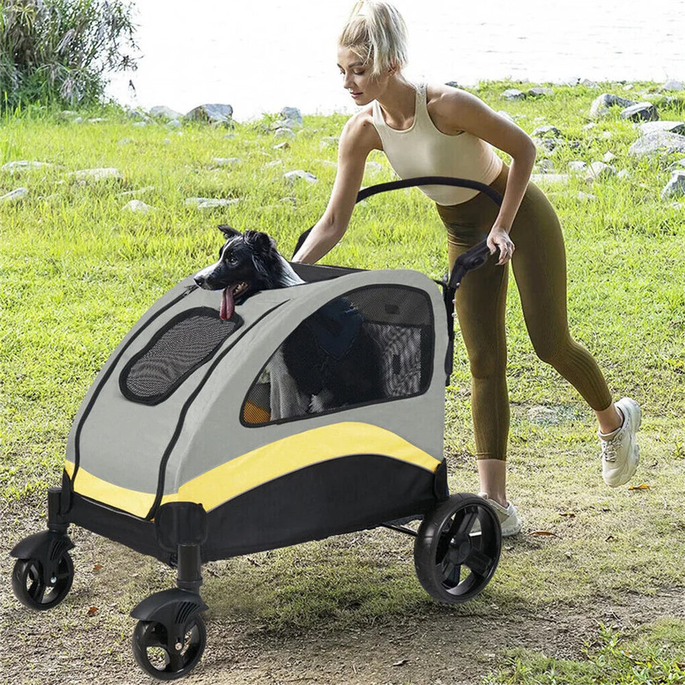 Portable Dog Stroller Pet Jogger Wagon Foldable Cart Travel Trolley Cart Outdoor with 4 Wheels, 3 Mesh Window, Adjustable Handle