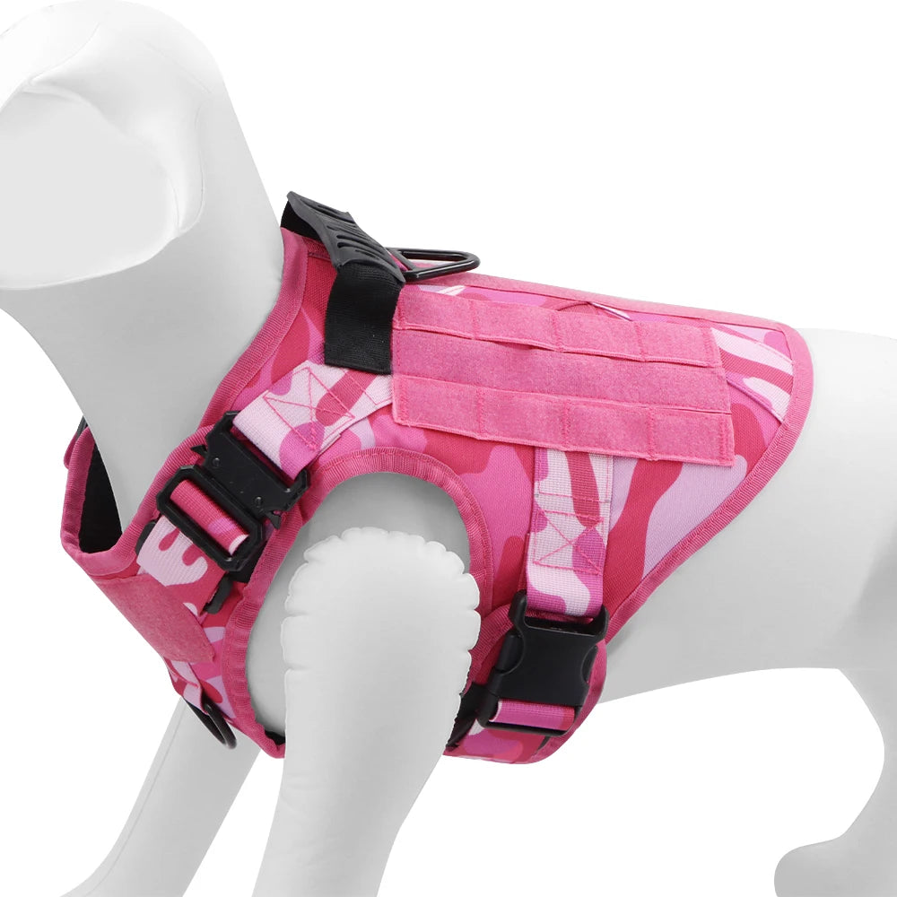 Military Pink Camouflage Dog Harness for Large and Medium Dogs Adjustable Tactical Training Vest