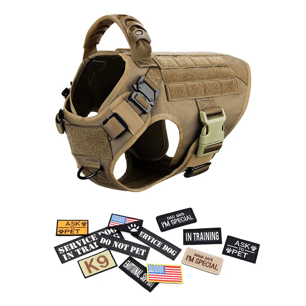 Military Large Dog Harness Collar Leash Bags Patches Set for Malinois Training Tactical Dog Accessories