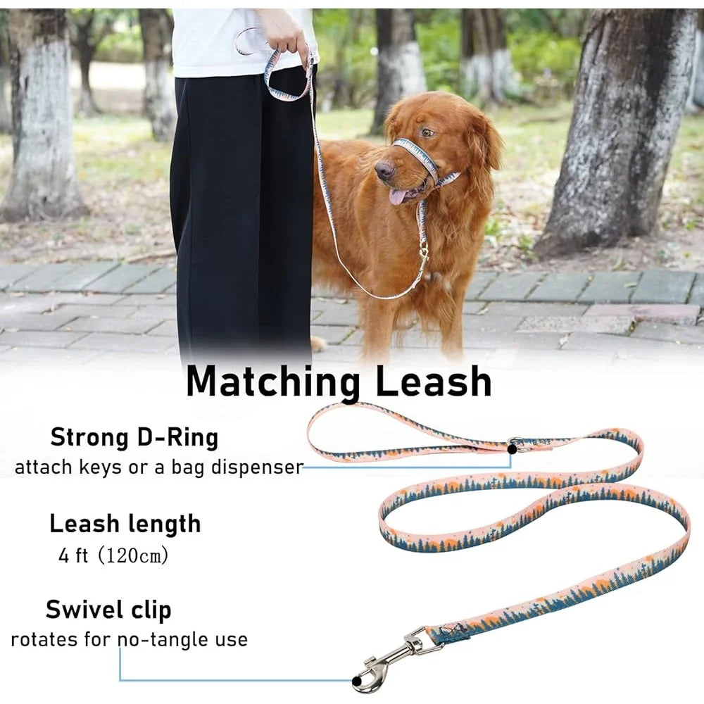 Dog Head Collar Anti Pulling Halter with Leash Adjustable Snout Harness for Large Medium Small Dogs Safe Durable Training Tool