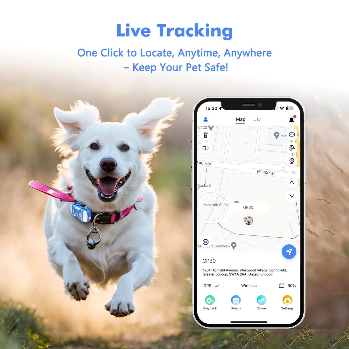 ‌4G Dog Cat GPS Tracker for Pets - Waterproof Smart Locator with App, Live Tracking & Light/Sound Search, Free Trial Included
