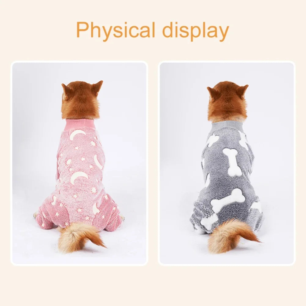 Soft Dog Pajamas Warm Fleece Stretchable Onesie Full Body Jumpsuit Clothing for Dogs